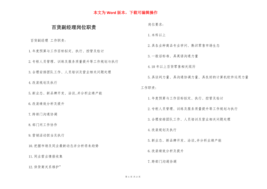 百货副经理岗位职责.docx_第1页