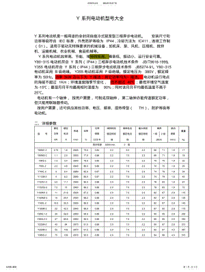 2022年Y系列电动机型号参数表、含功率因数、有功功率 .pdf