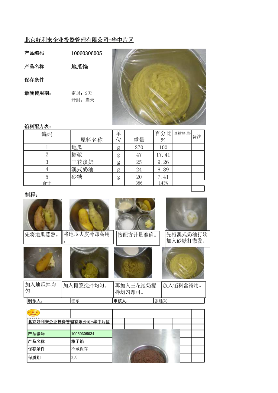 好利来蛋糕门店面包店运营 馅料.xls_第1页