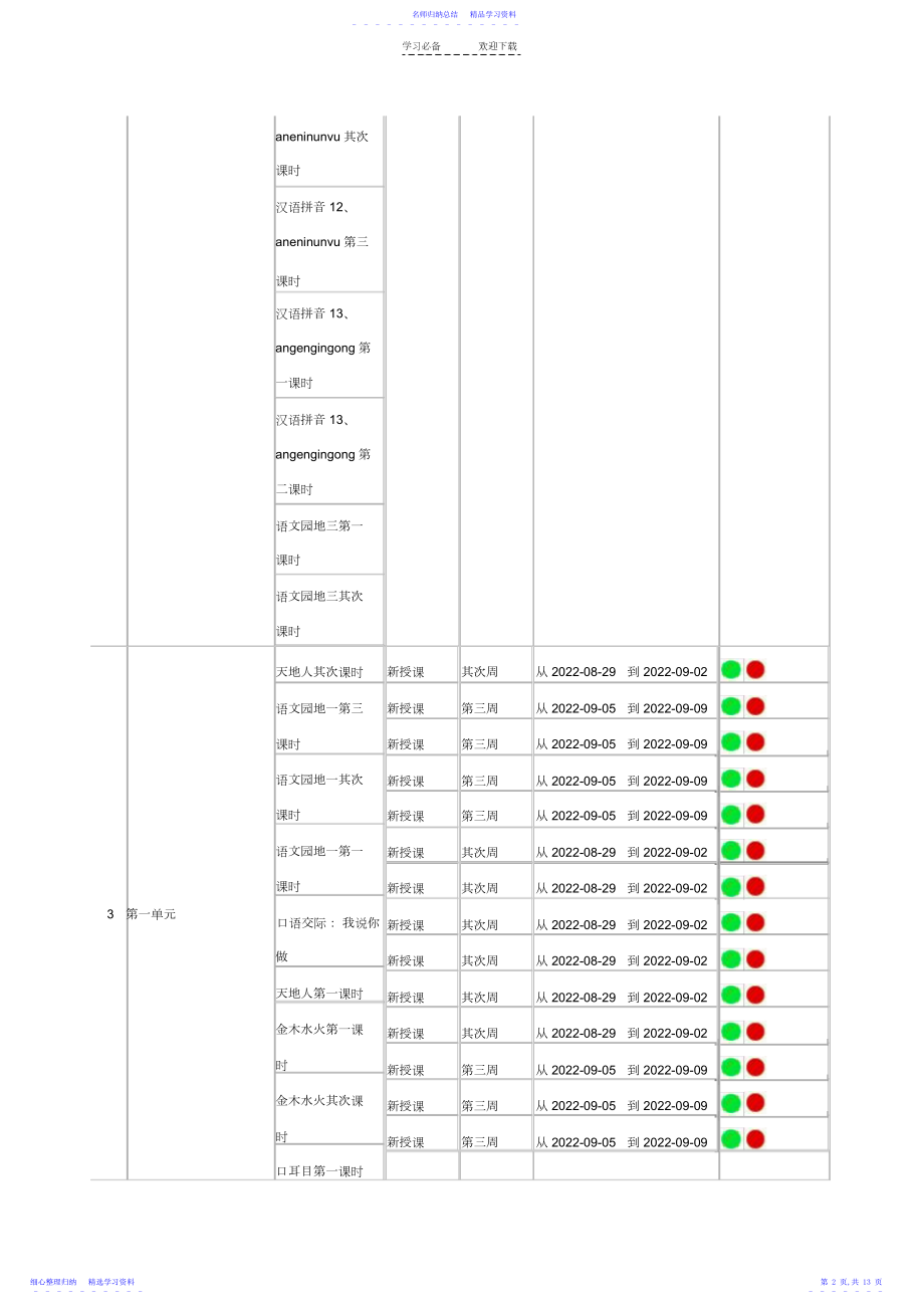 2022年一上电子教案课时安排及教学进度表.docx_第2页