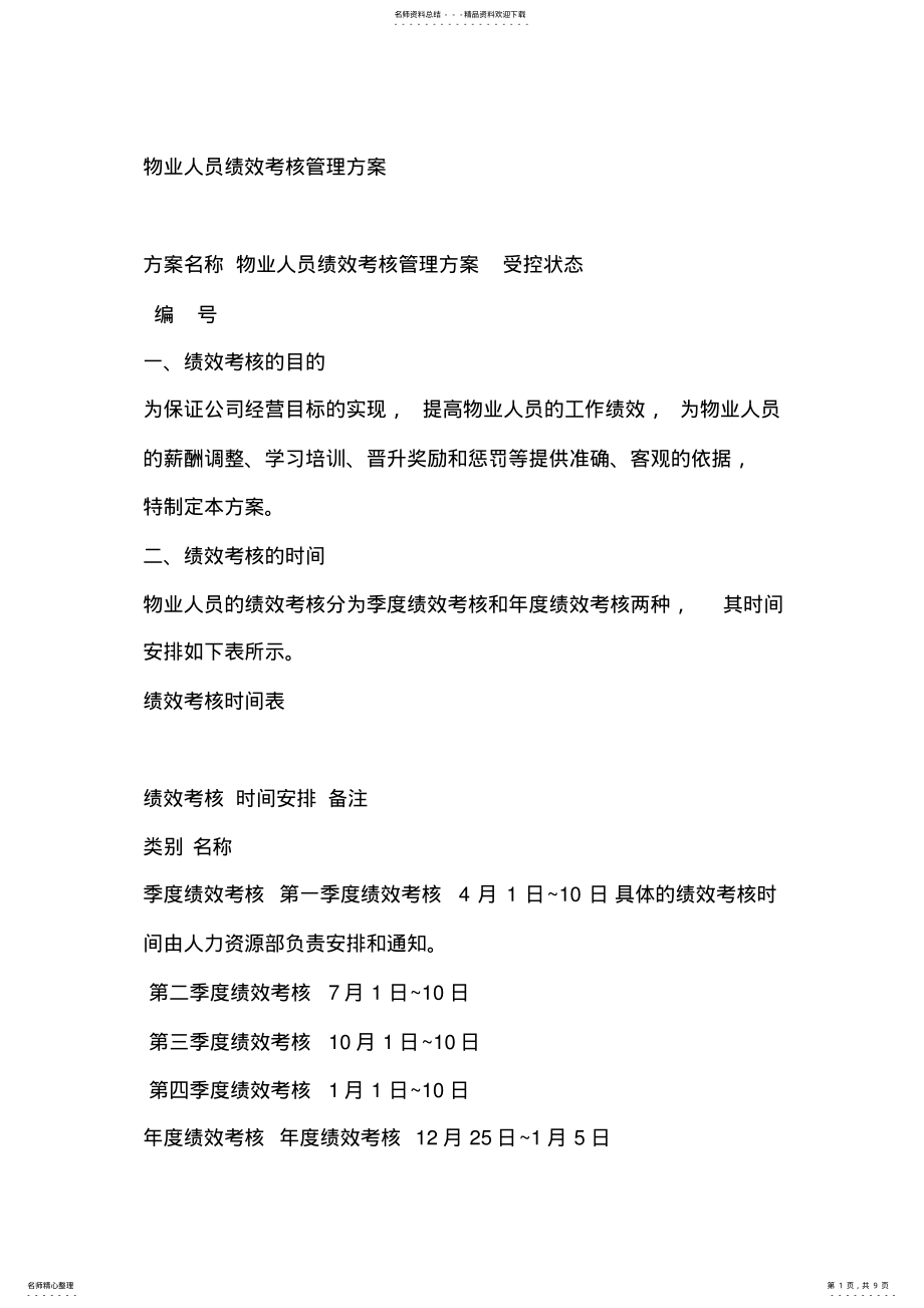 2022年物业人员绩效考核管理方案 .pdf_第1页