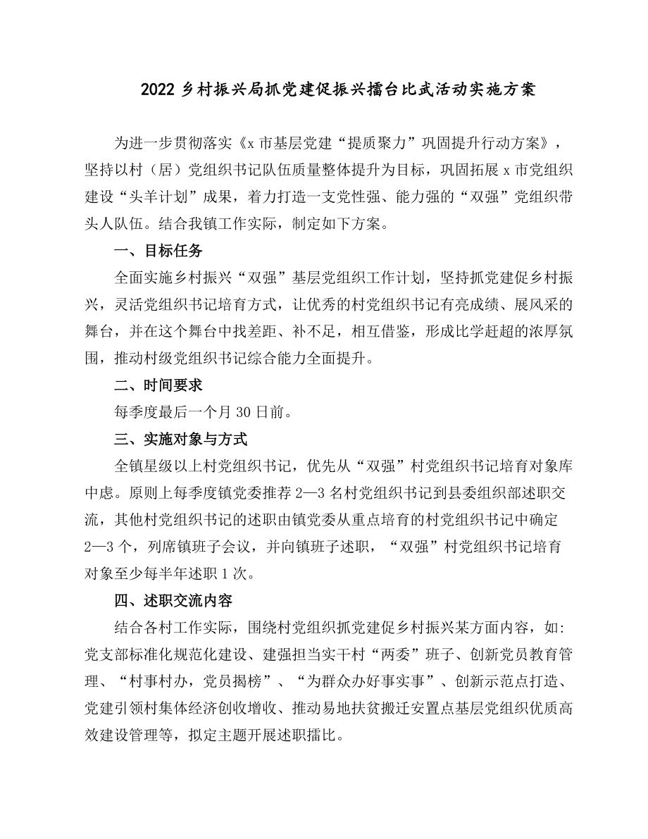 2022乡村振兴局抓党建促振兴擂台比武活动实施方案.docx_第1页