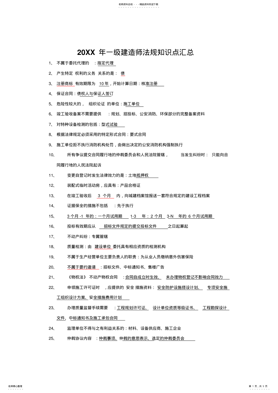 2022年一级建造师法规知识点汇总 .pdf_第1页