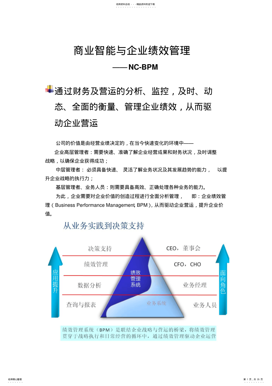 2022年用友NC商业智能与企业绩效管理解决方案 .pdf_第1页