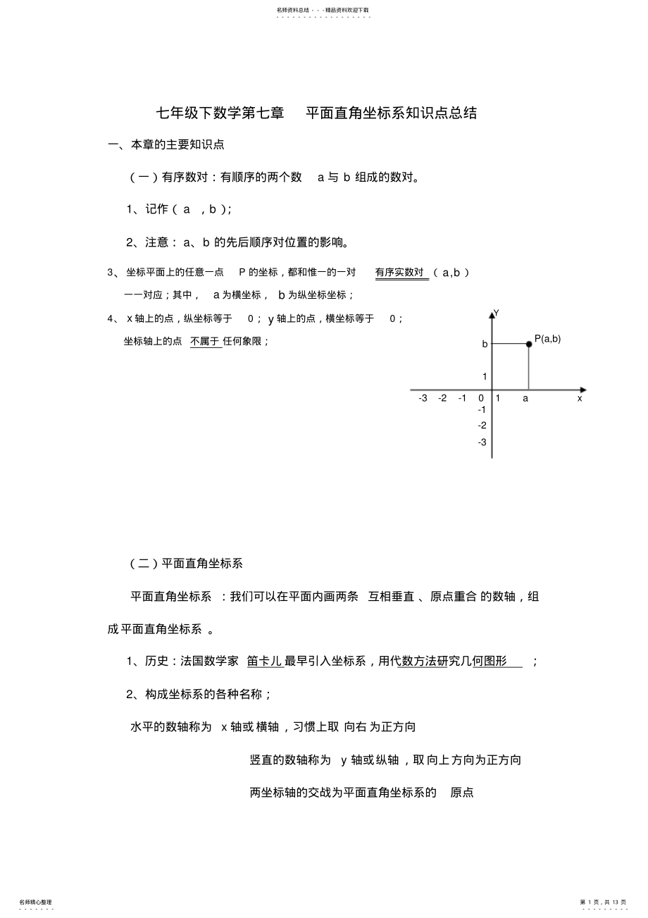 2022年七年级下数学_平面直角坐标系知识点总结 .pdf_第1页