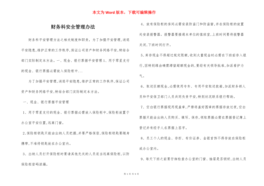 财务科安全管理办法.docx_第1页