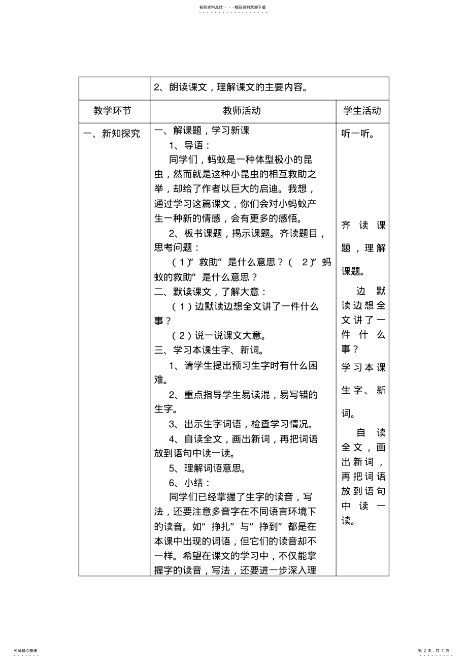 2022年s版三年级语文下册《蚂蚁的救助》教案 .pdf_第2页