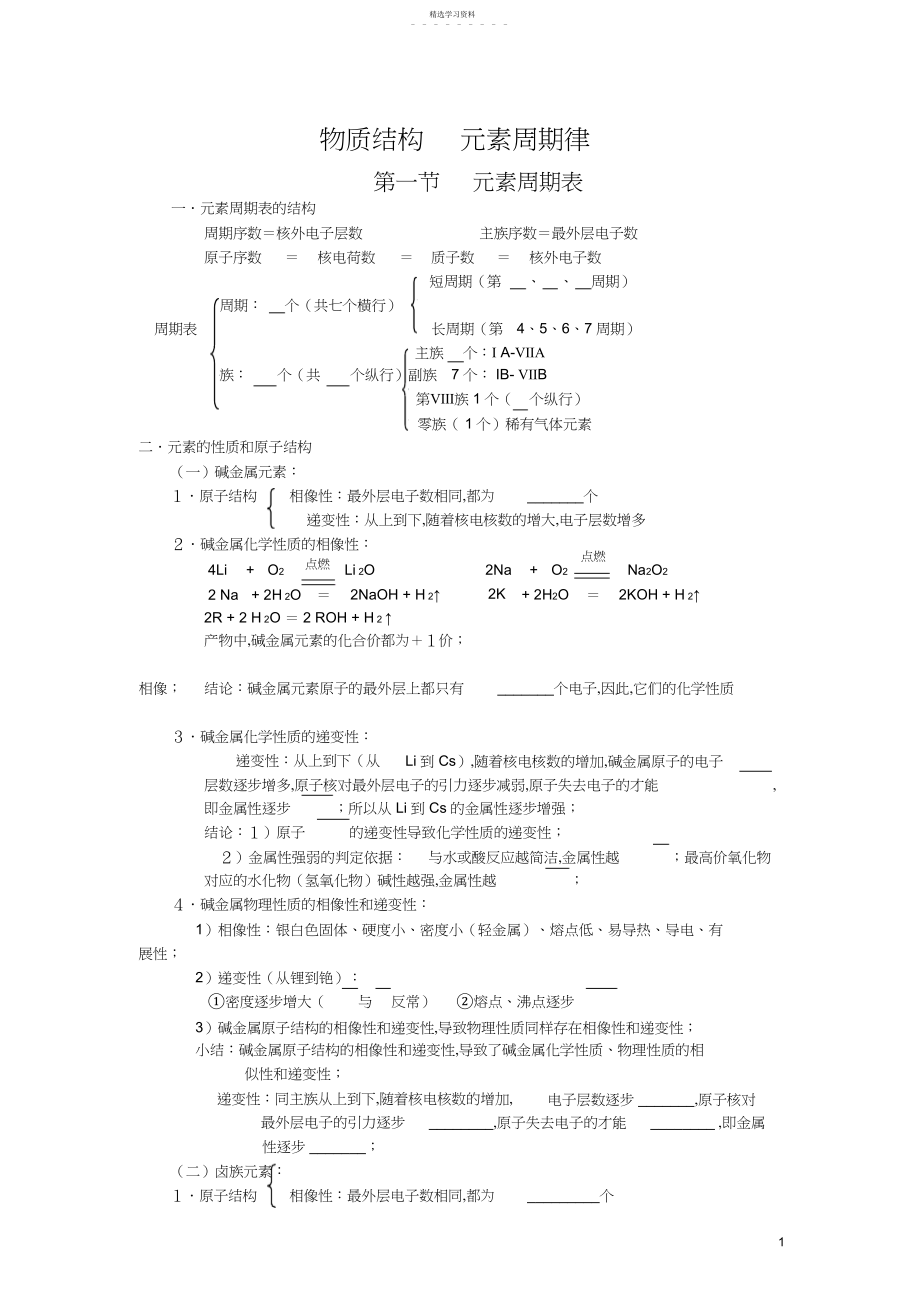 2022年第一章物质结构元素周期律知识点归纳与针对性练习.docx_第1页