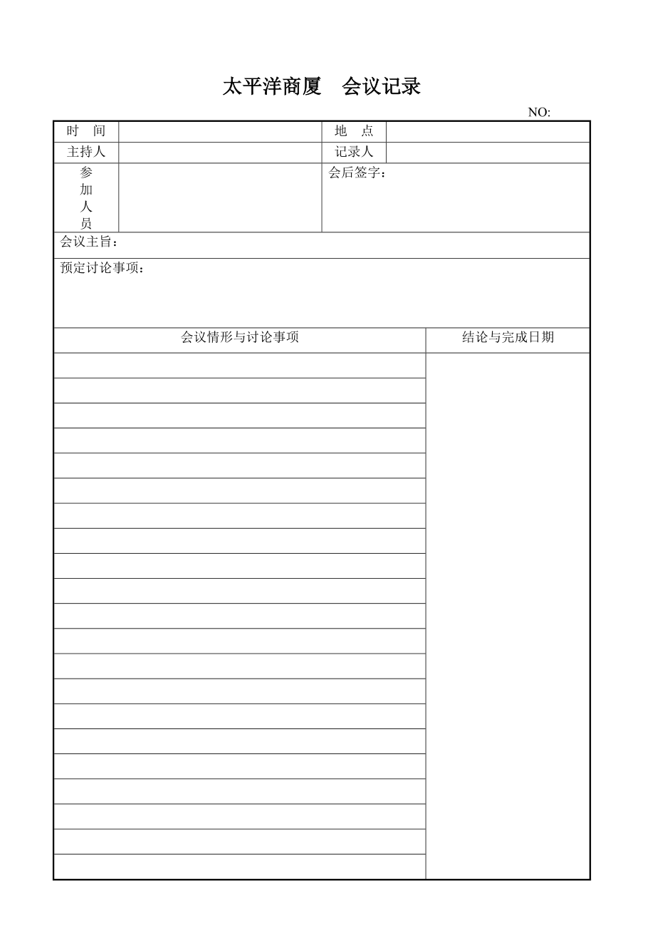 超市零售实体店太平洋商厦商场百货运营管理资料 会议记录.doc_第1页