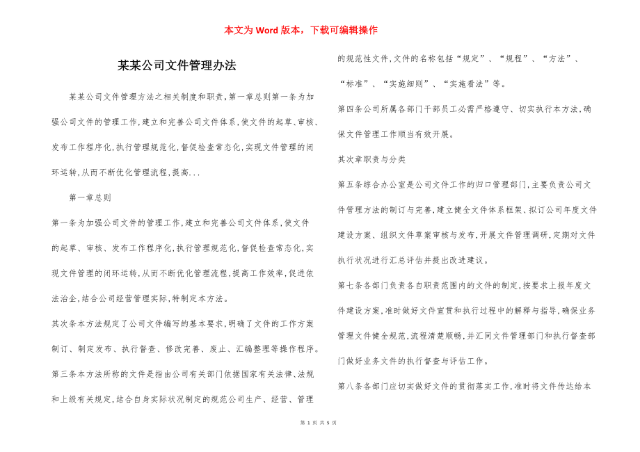 某某公司文件管理办法.docx_第1页