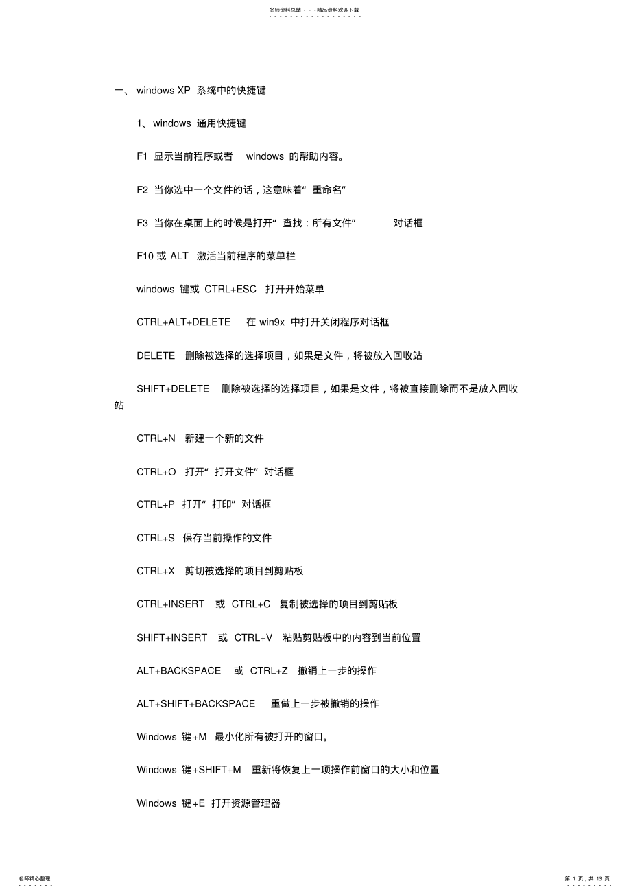 2022年WindowsXP快捷键及命令大全 .pdf_第1页