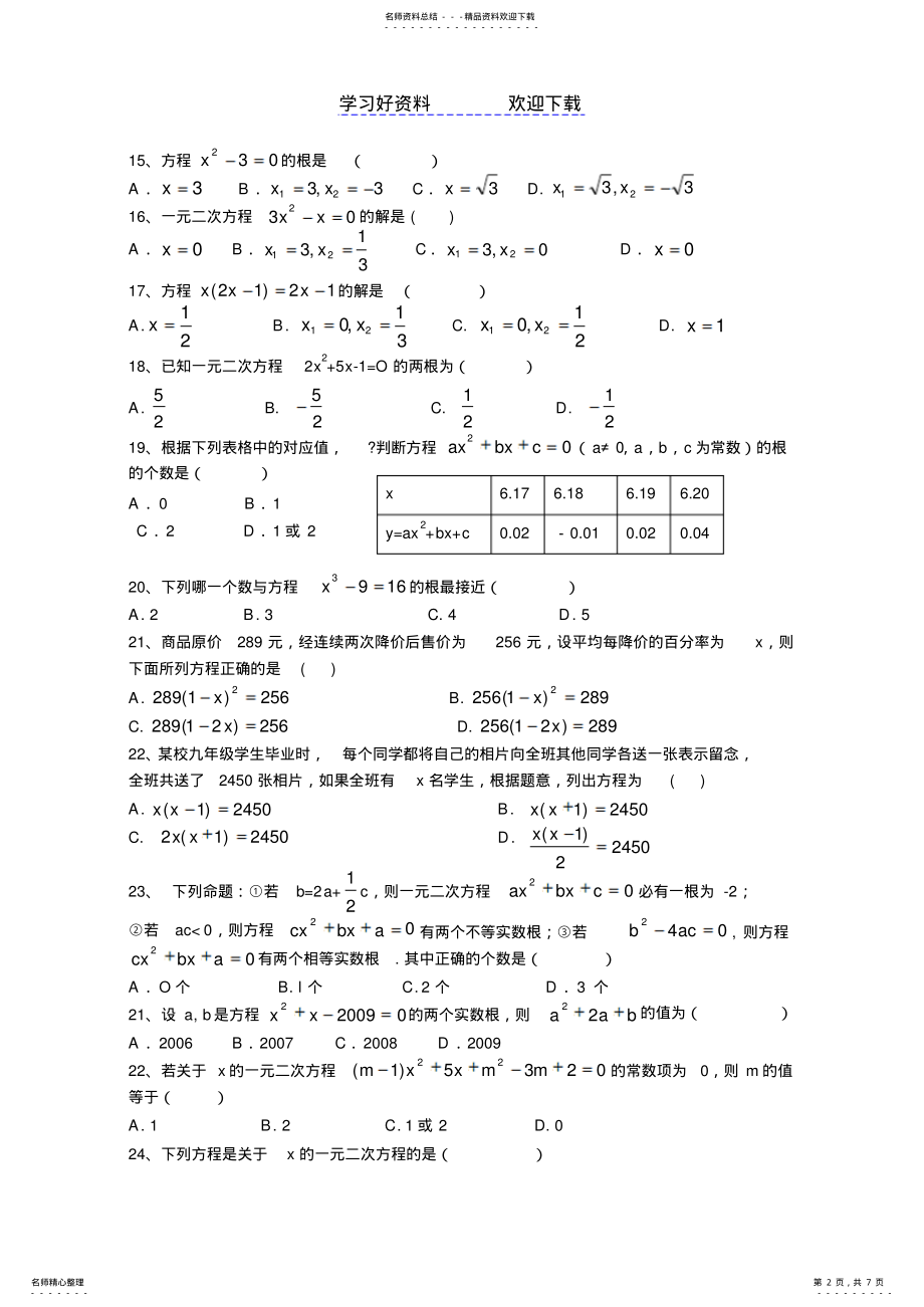 2022年一元二次方程培优讲座 .pdf_第2页