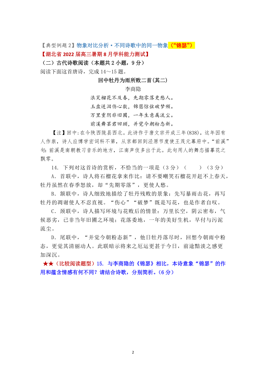 二轮复习 古诗词鉴赏对比阅读20练（学生版）.docx_第2页