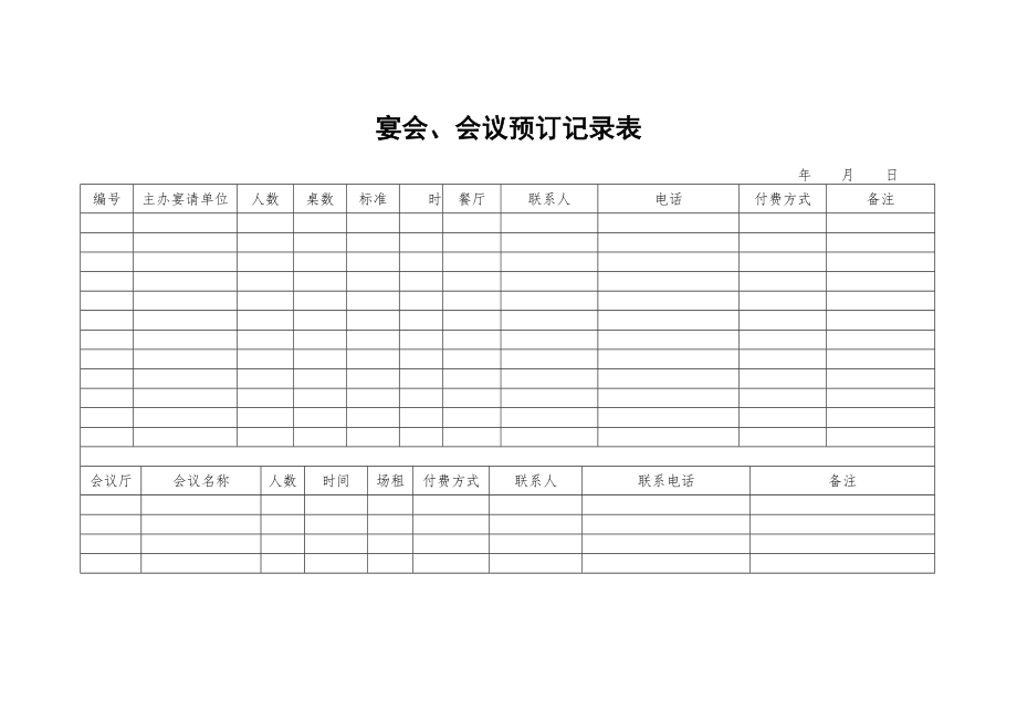 餐饮酒店4D现场管理规范标准工具 宴会服务管理 5.宴会、会议预订记录表.doc_第1页