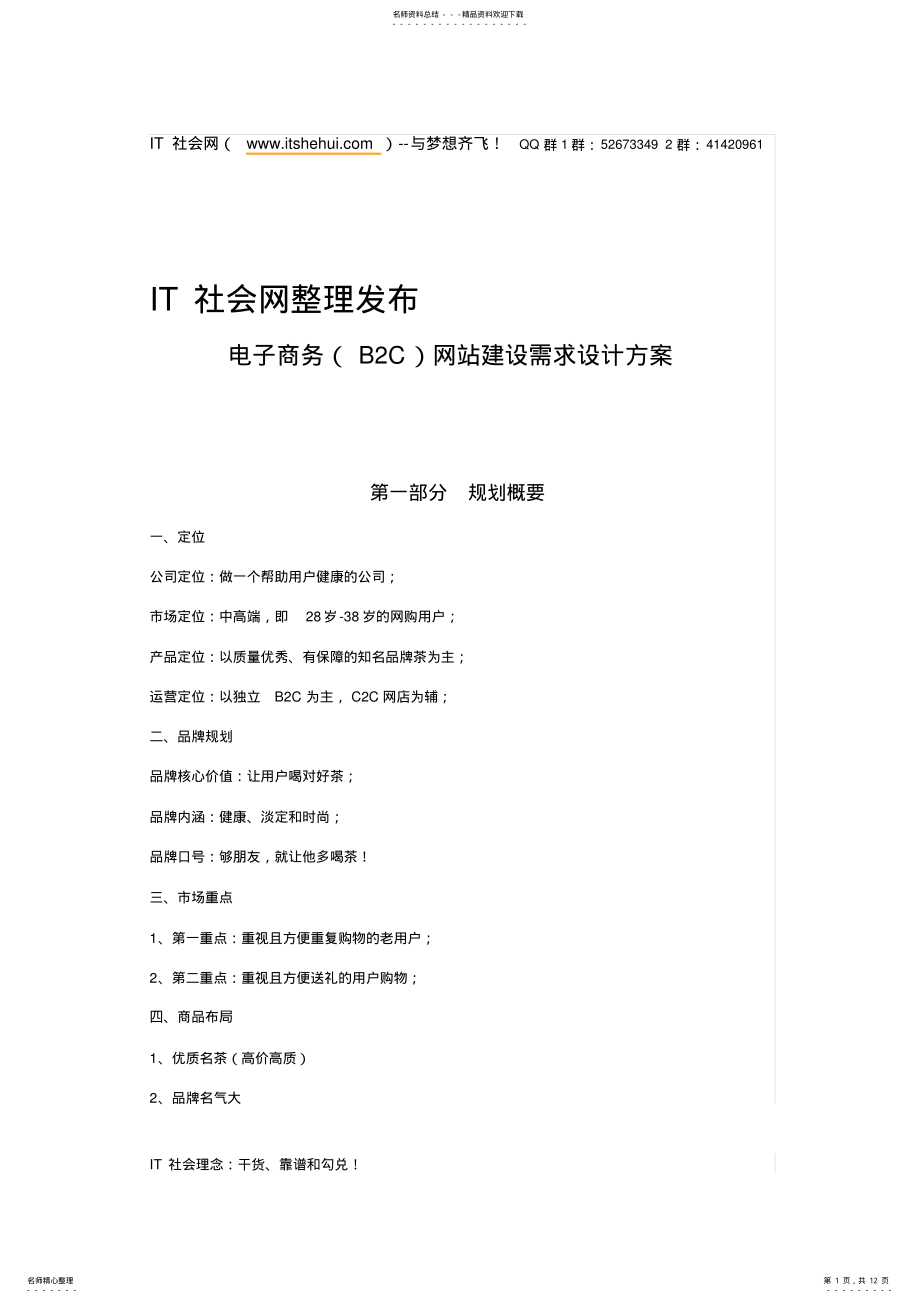 2022年电子商务_BC_购物网站需求设计方案 .pdf_第1页