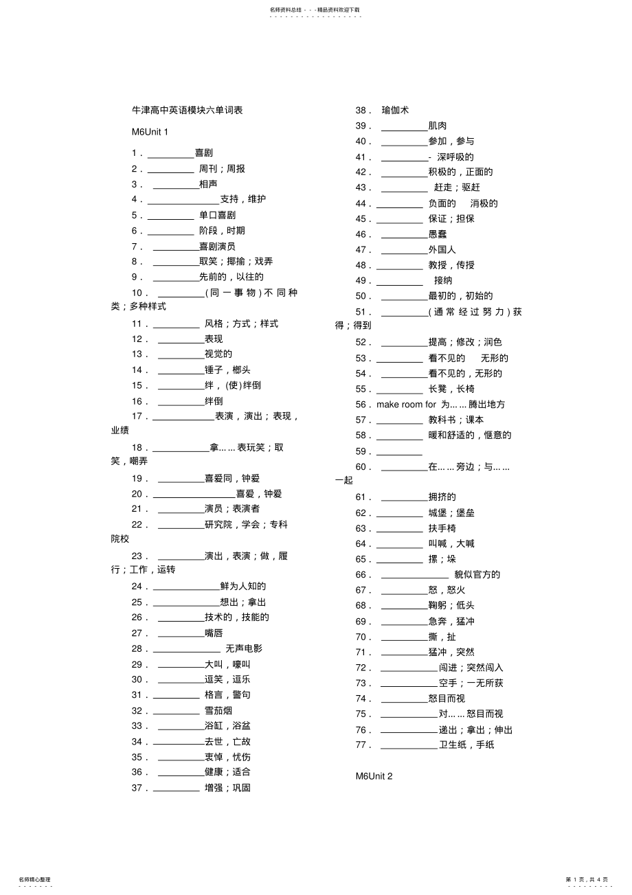 2022年牛津高中英语模块六词汇表默写版 .pdf_第1页