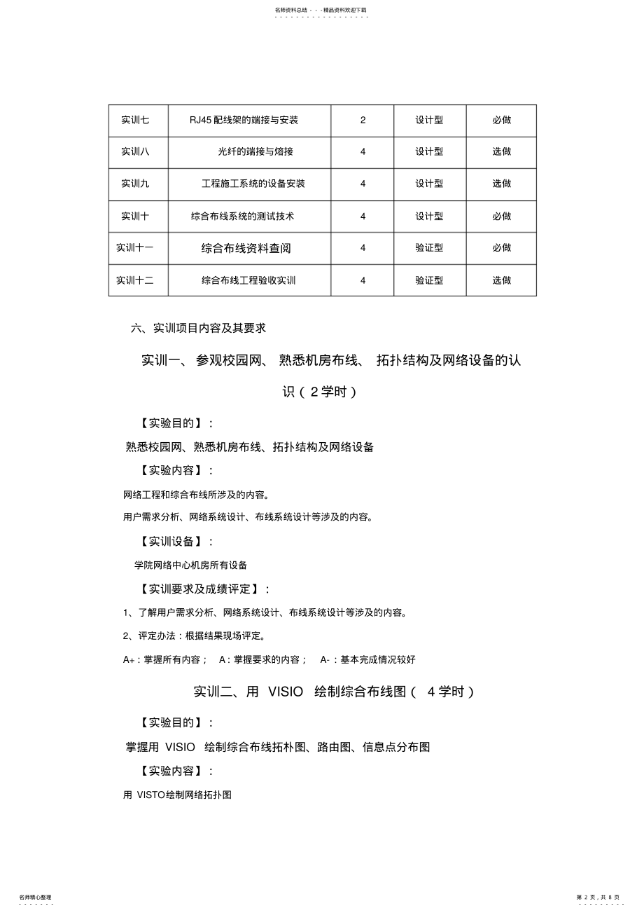 2022年《网络工程与综合布线》课程实训教学大纲 .pdf_第2页