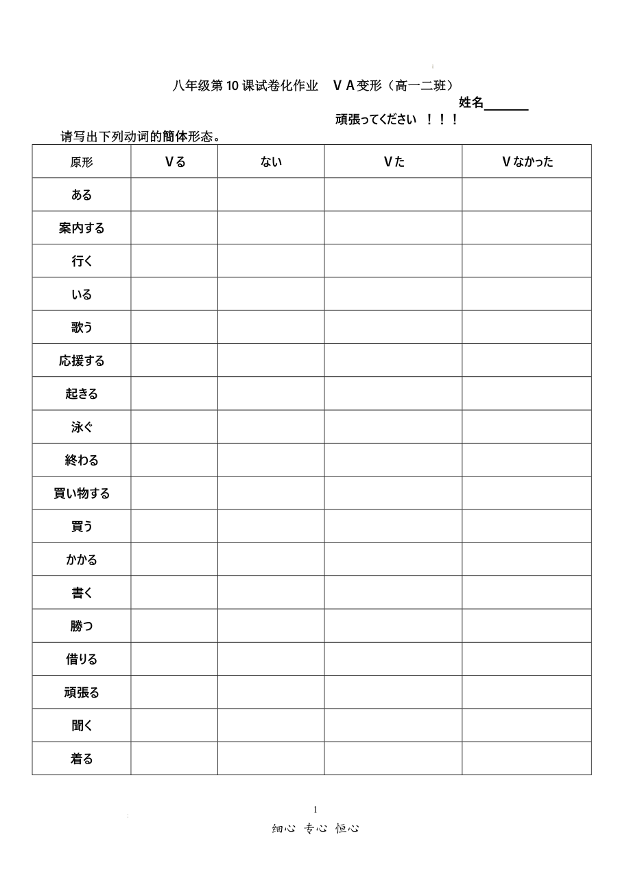 动词形容词简体变形表--初中日语人教版第二册.docx_第1页