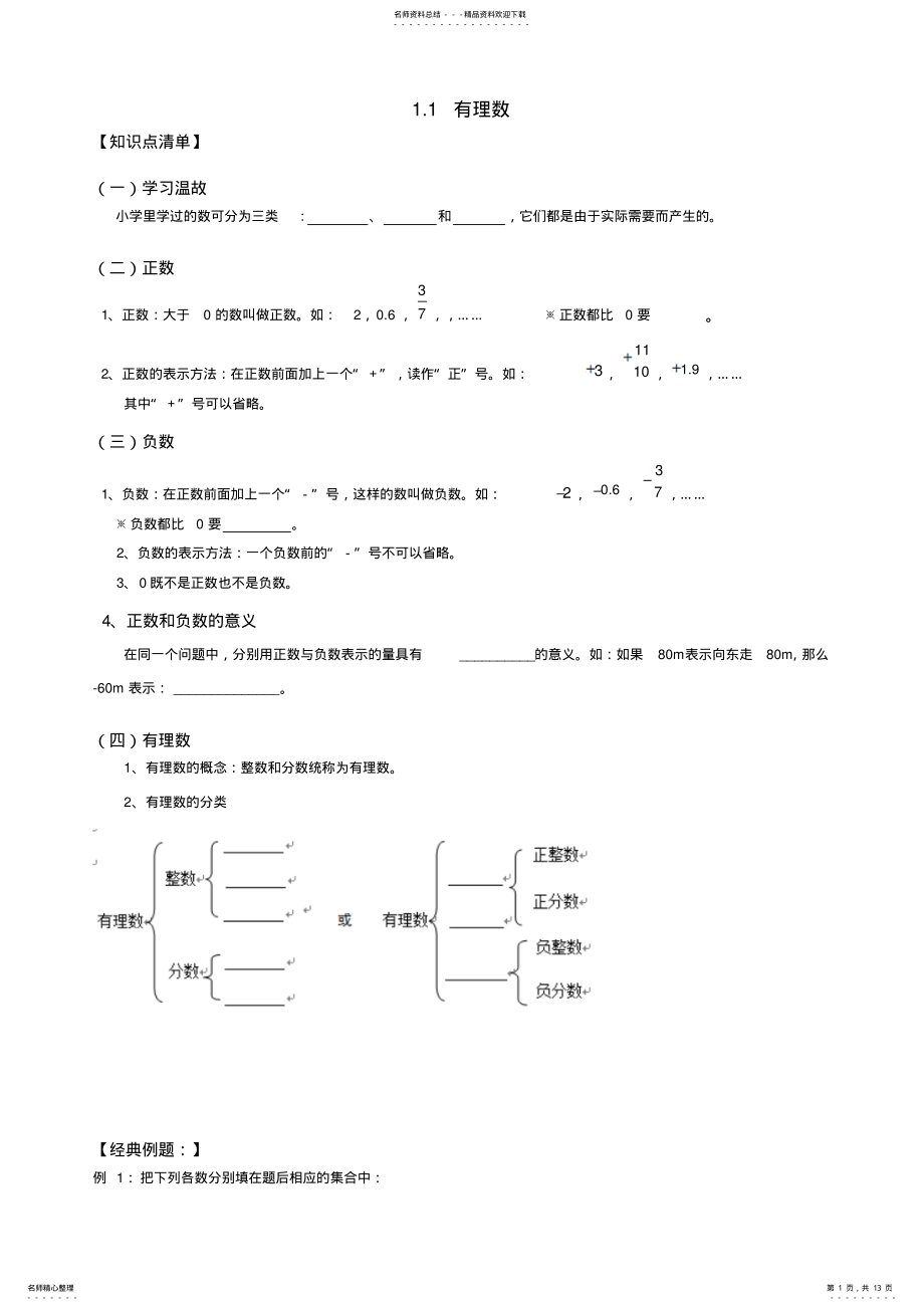 2022年七年级有理数知识点及典型例题 .pdf_第1页