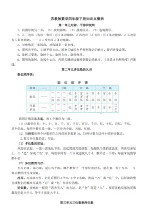 最新苏教版数学四年级下册知识点概括.doc