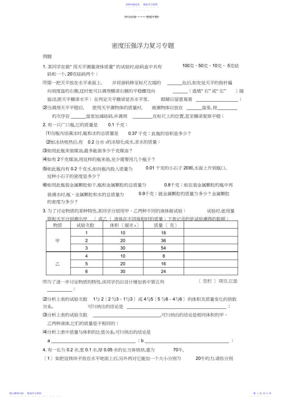 2022年上海中考密度压强浮力复习专题.docx_第1页