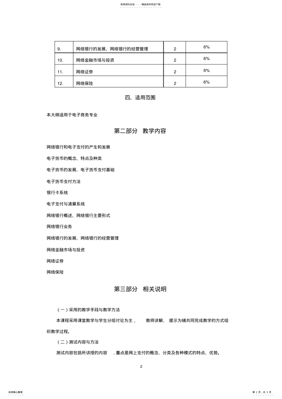 2022年《网上支付与电子银行》教学大纲 .pdf_第2页