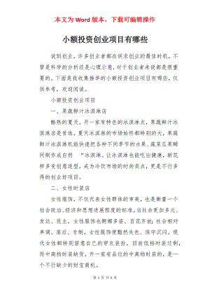 小额投资创业项目有哪些.docx