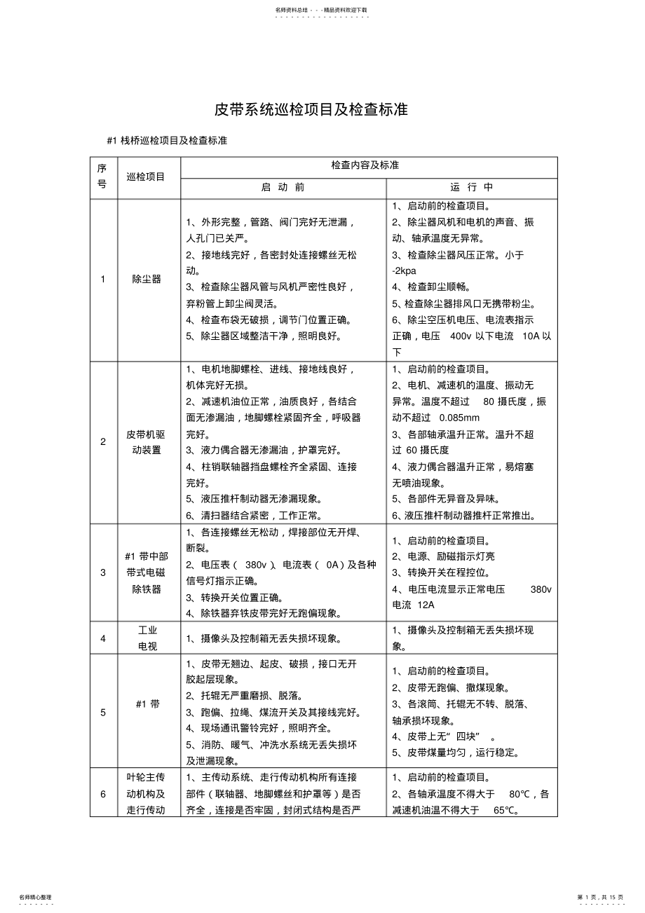 2022年皮带系统巡检项目及检查标准 .pdf_第1页