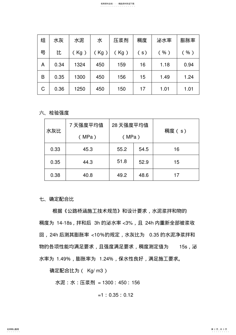 2022年M孔道压浆配合比设计说明书 .pdf_第2页