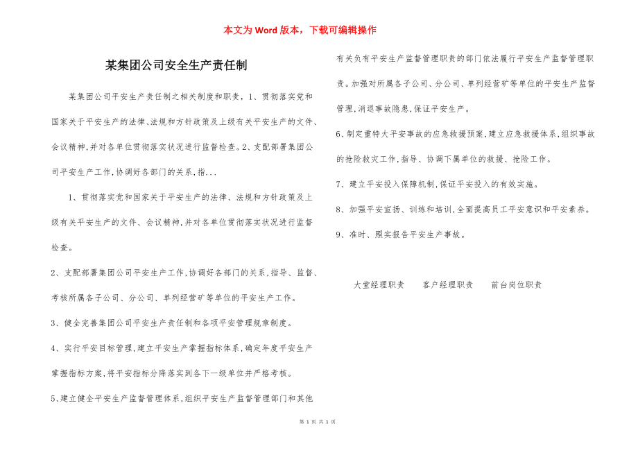 某集团公司安全生产责任制.docx_第1页