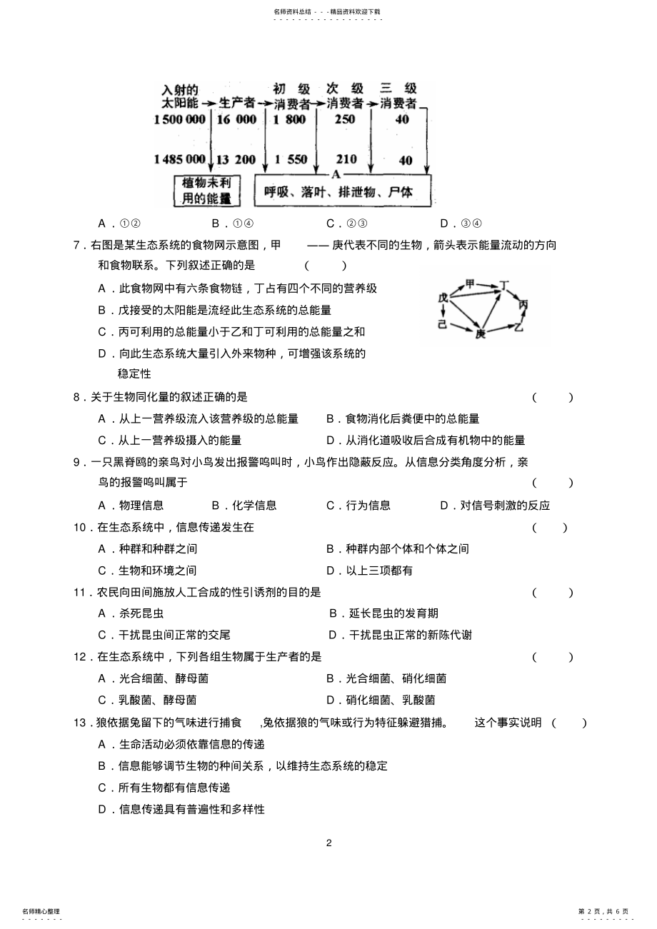 2022年生态系统及其稳定性-专题测试 .pdf_第2页