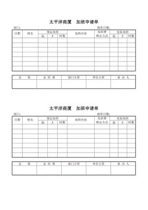 超市零售实体店太平洋商厦商场百货运营管理资料 加班申请单.doc