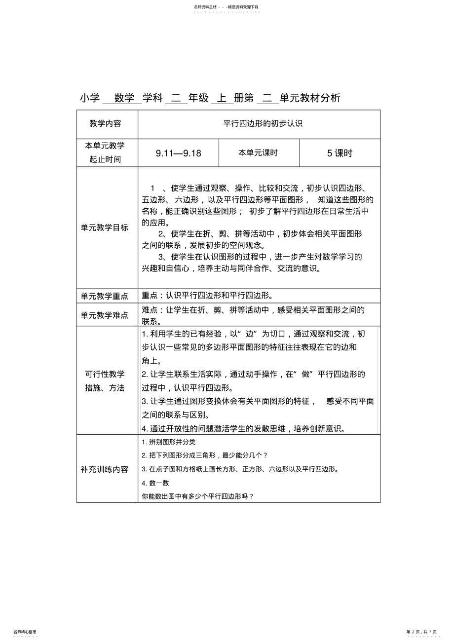 2022年苏教版数学小学二年级上册全册集体备课及单元分析 .pdf_第2页