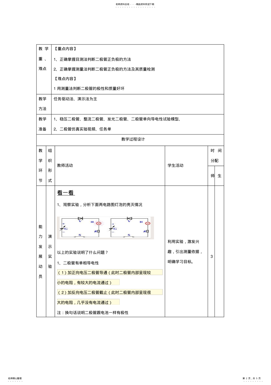 2022年二极管的识别与检测教案 .pdf_第2页