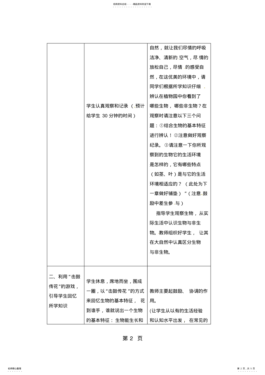 2022年人教版生物七年级上册第一单元第一章《认识生物》复习教案 .pdf_第2页