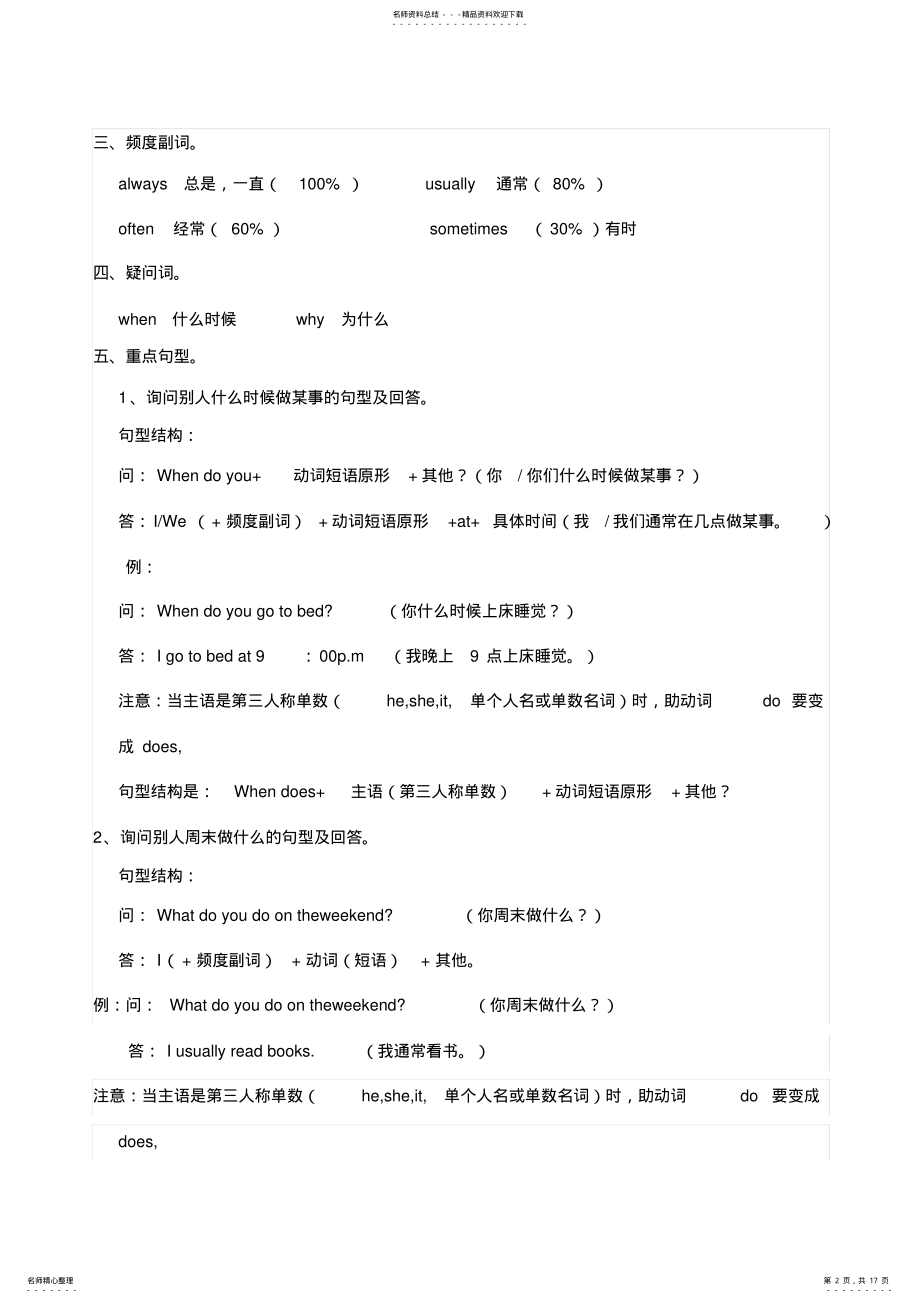 2022年人教版小学PEP英语五年级下册知识点归纳,推荐文档 .pdf_第2页