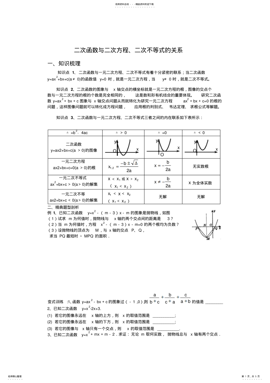 2022年二次函数与二次方程、二次不等式的关系 .pdf_第1页