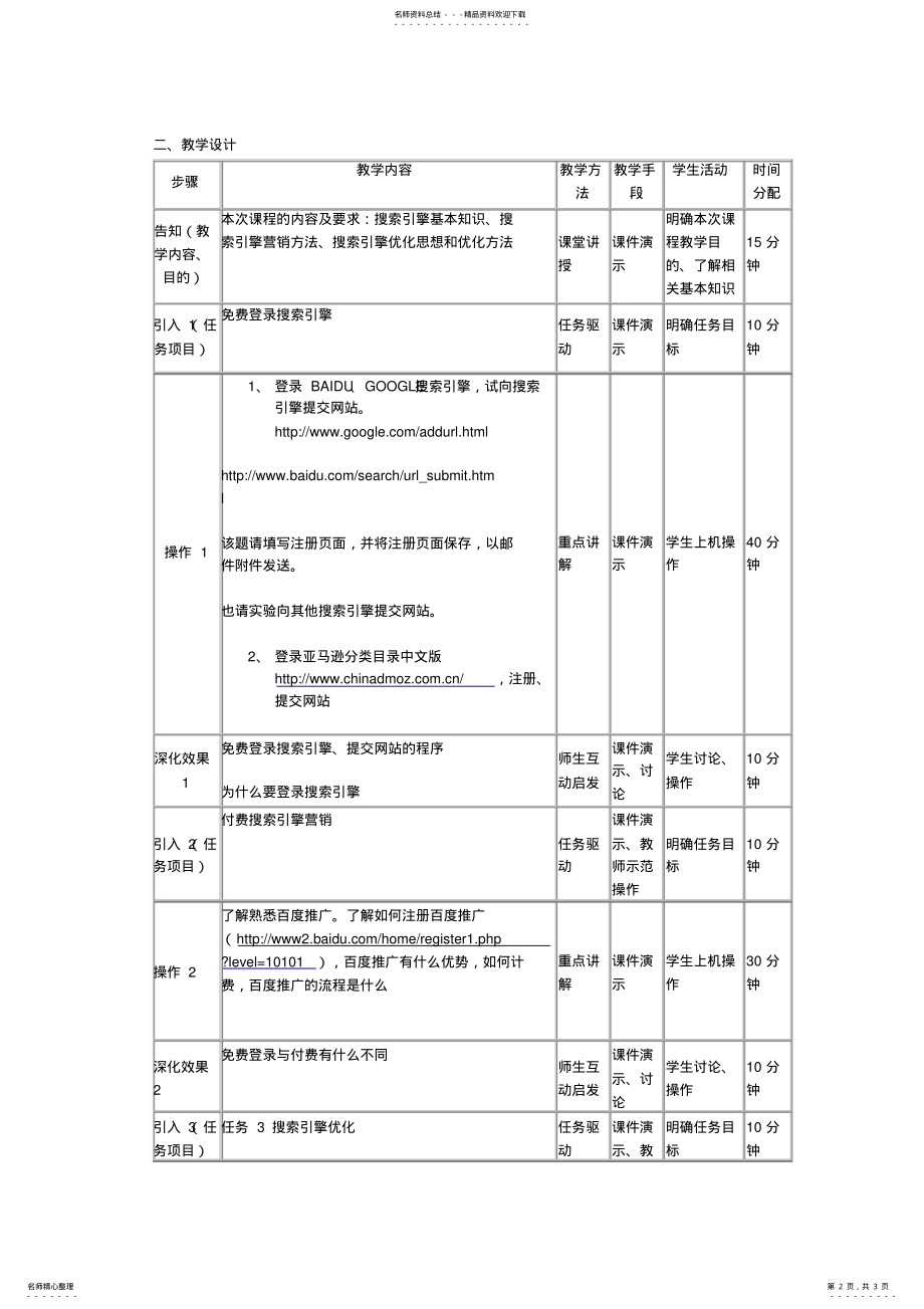 2022年网络营销课程单元教学设计-搜索引擎营销 .pdf_第2页