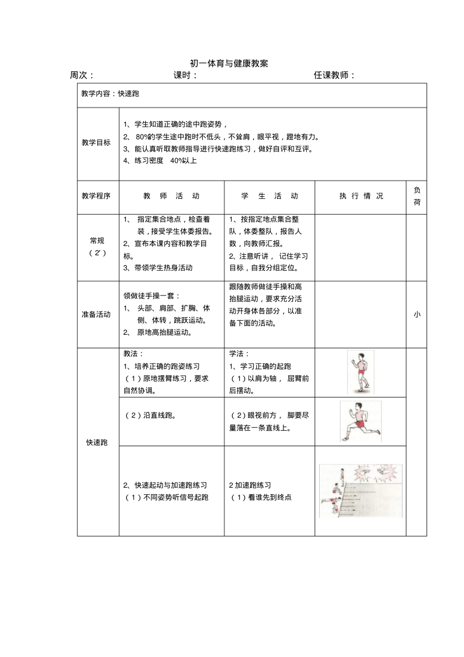 初中体育课教案快速跑.pdf_第1页