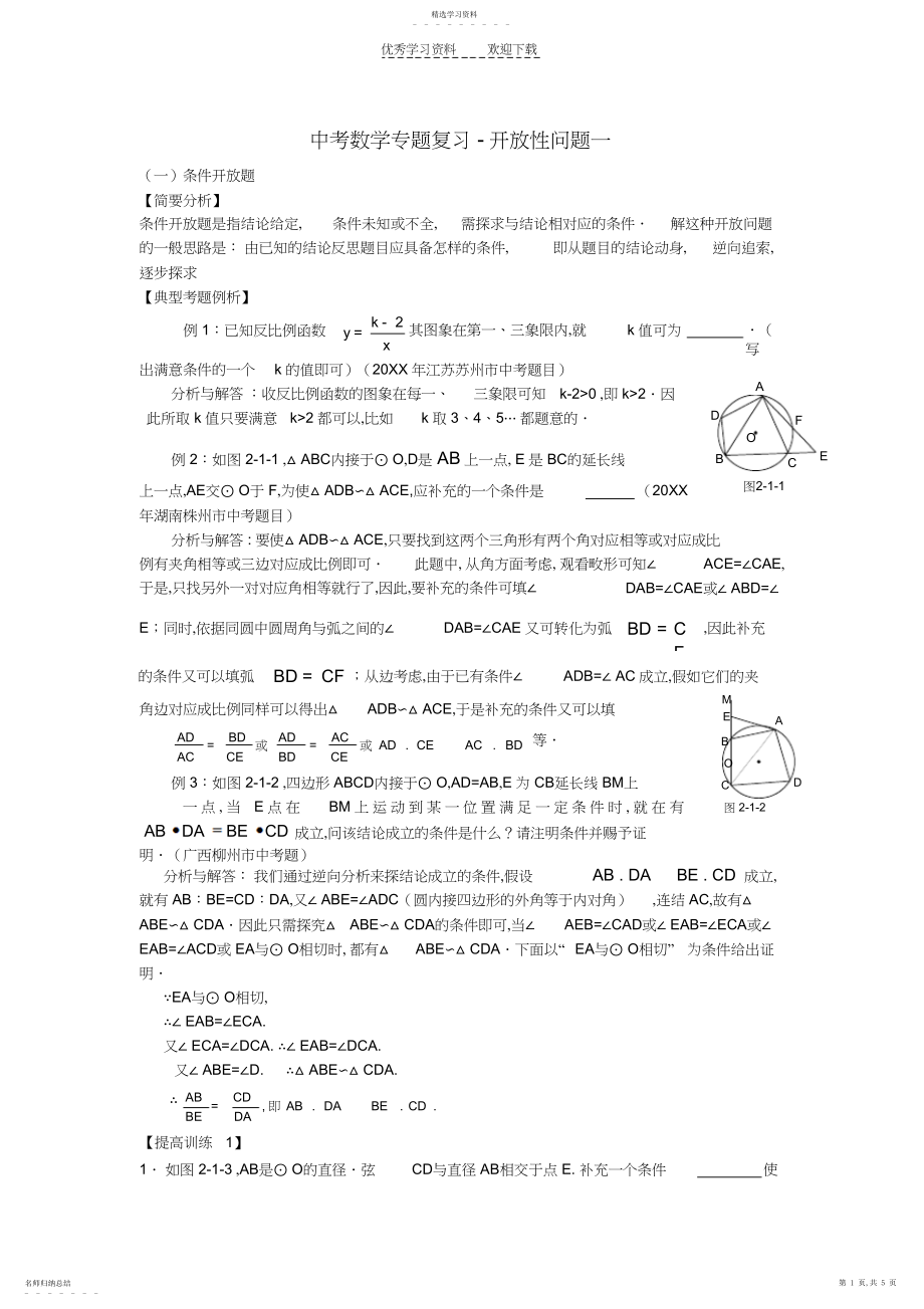 2022年中考数学专题复习-开放性问题一新课标.docx_第1页