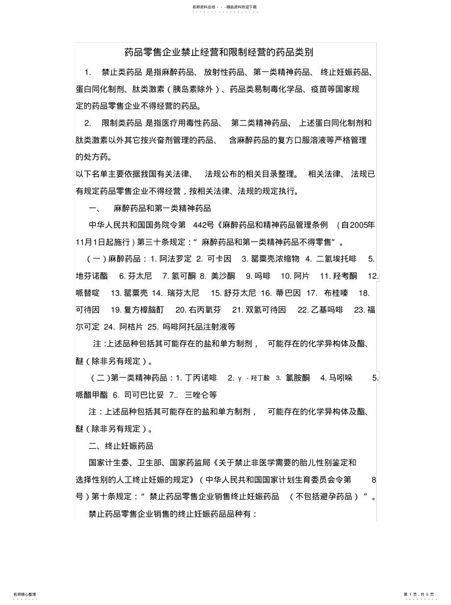 2022年药品零售企业禁止经营和限制经营的药品类别终稿 .pdf_第1页