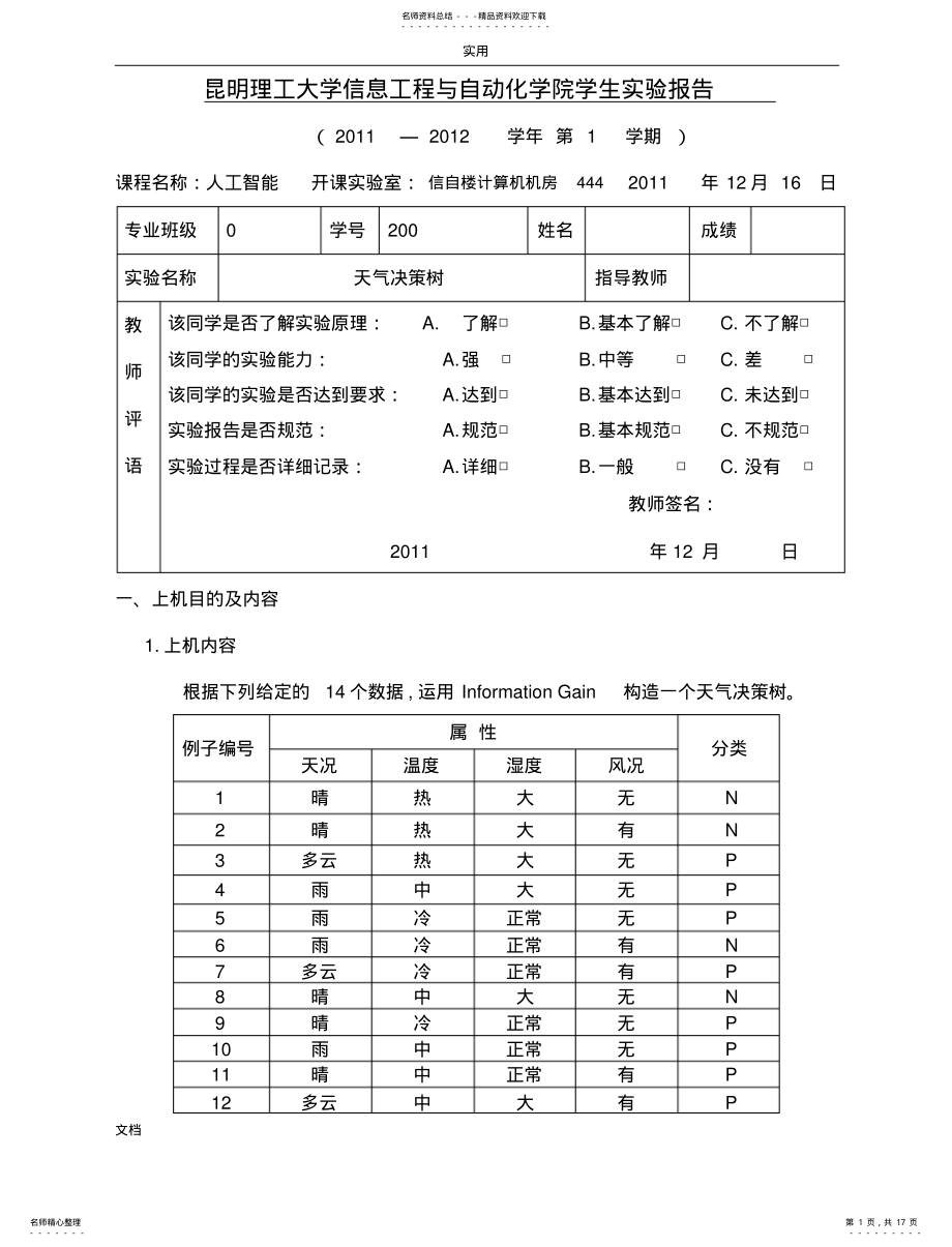 2022年人工智能天气决策树源代码 .pdf_第1页