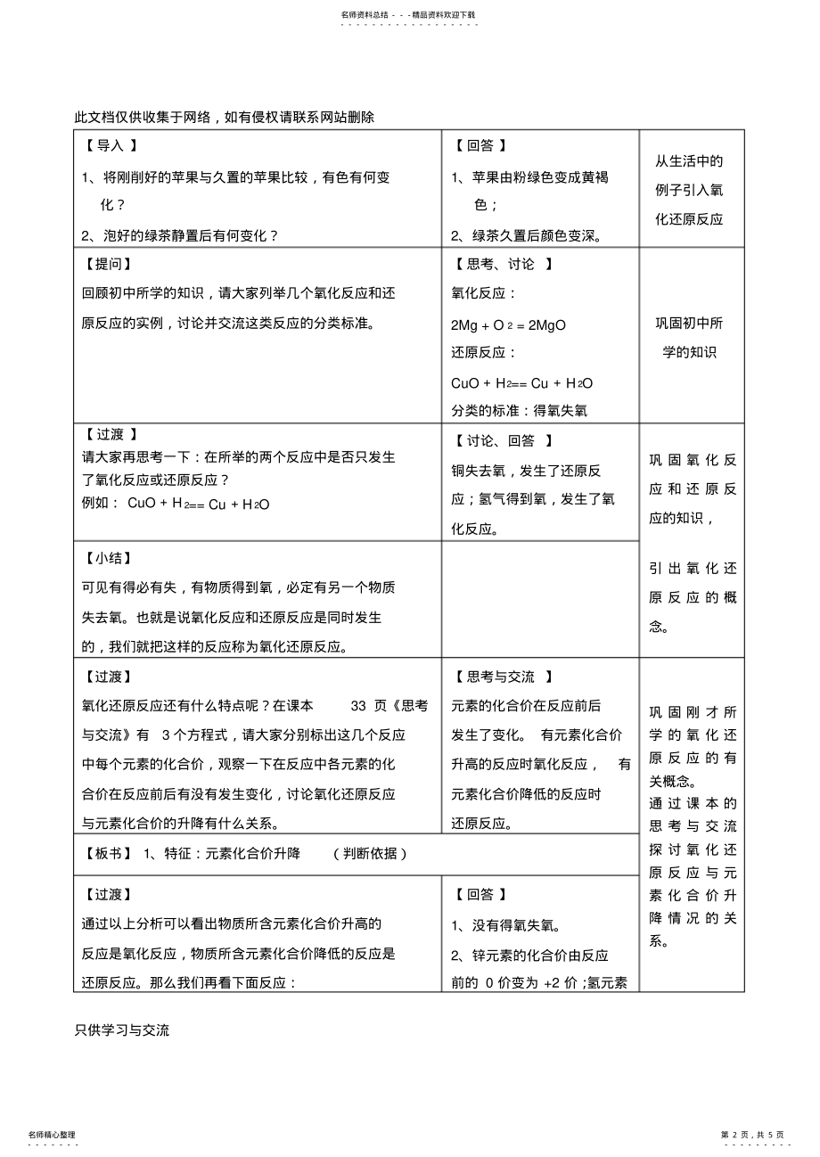 2022年优质课氧化还原反应教学设计教案资料 .pdf_第2页