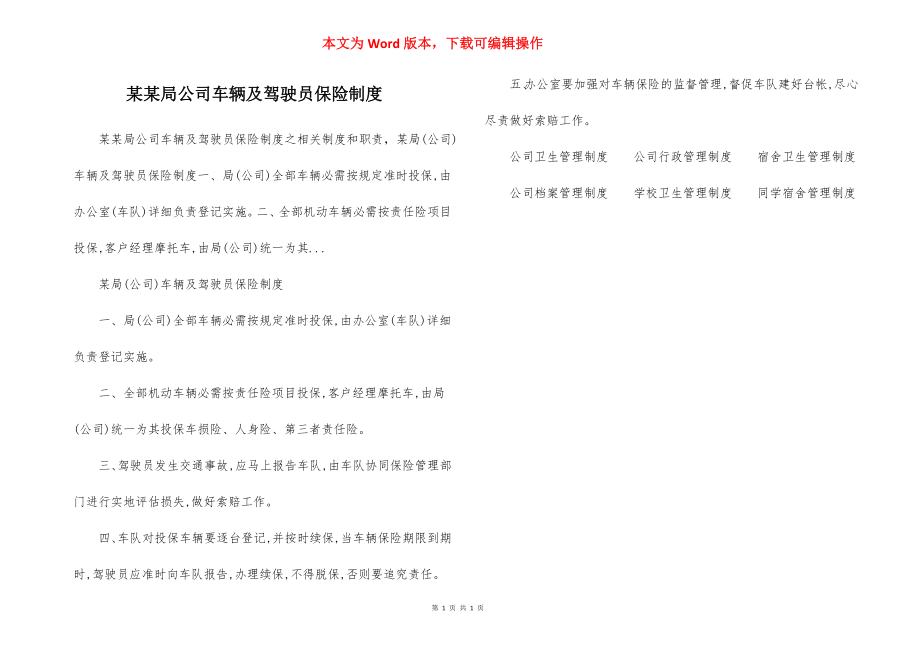 某某局公司车辆及驾驶员保险制度.docx_第1页