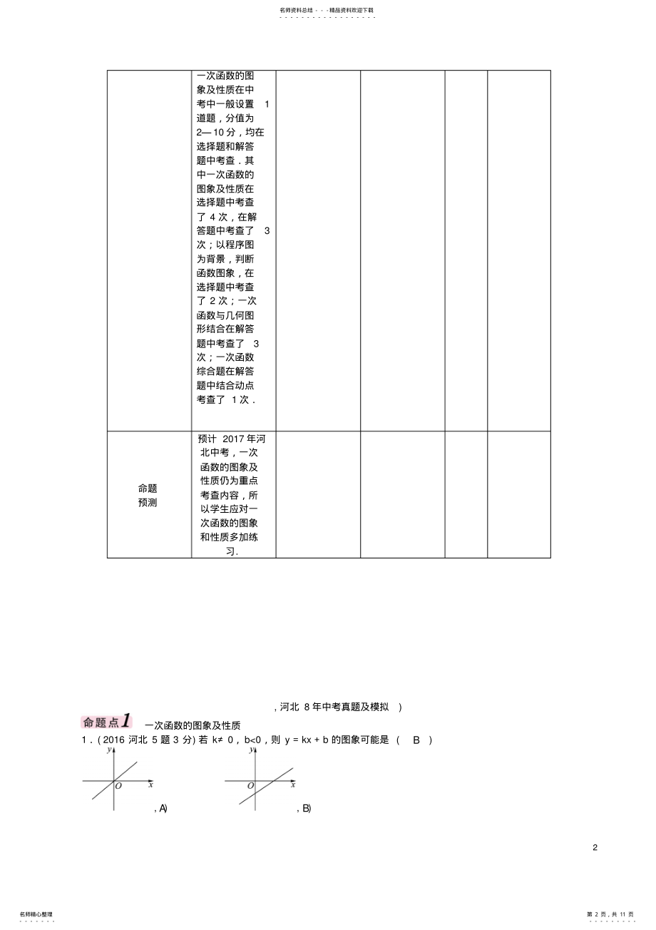 2022年中考数学第一编教材知识梳理篇第三章函数及其图象第二节一次函数的图象及性质试题 .pdf_第2页