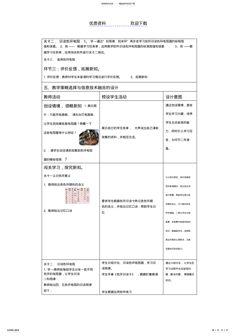 2022年色环电阻的识别教学设计方案模板 .pdf_第2页