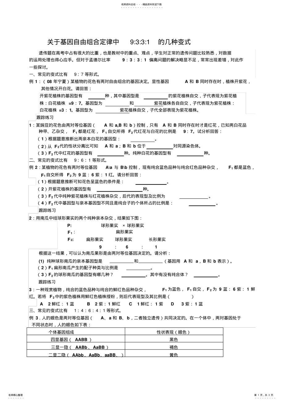 2022年自由组合定律变形实用 .pdf_第1页