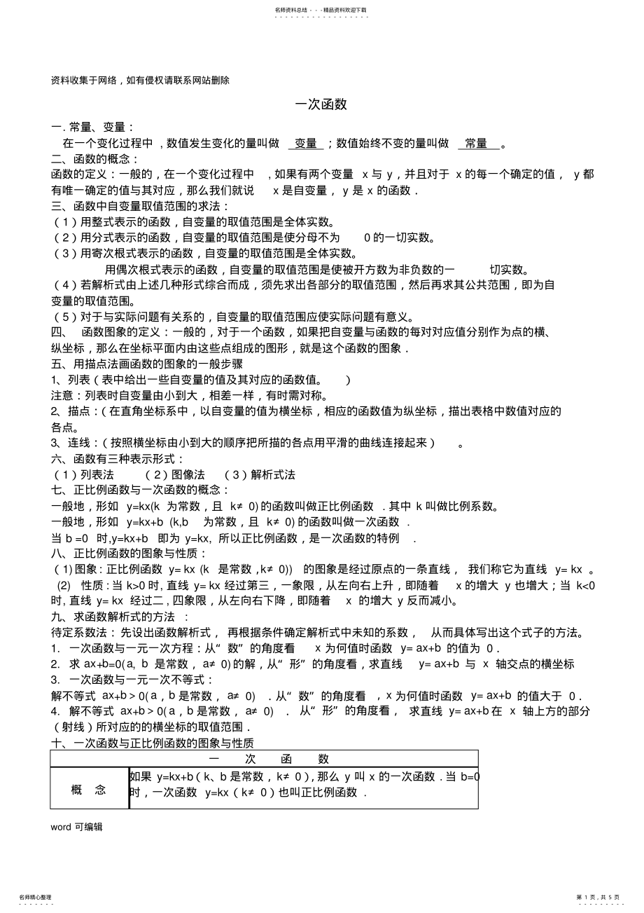 2022年人教版八年级下册数学一次函数知识点归纳及练习学习资料 .pdf_第1页