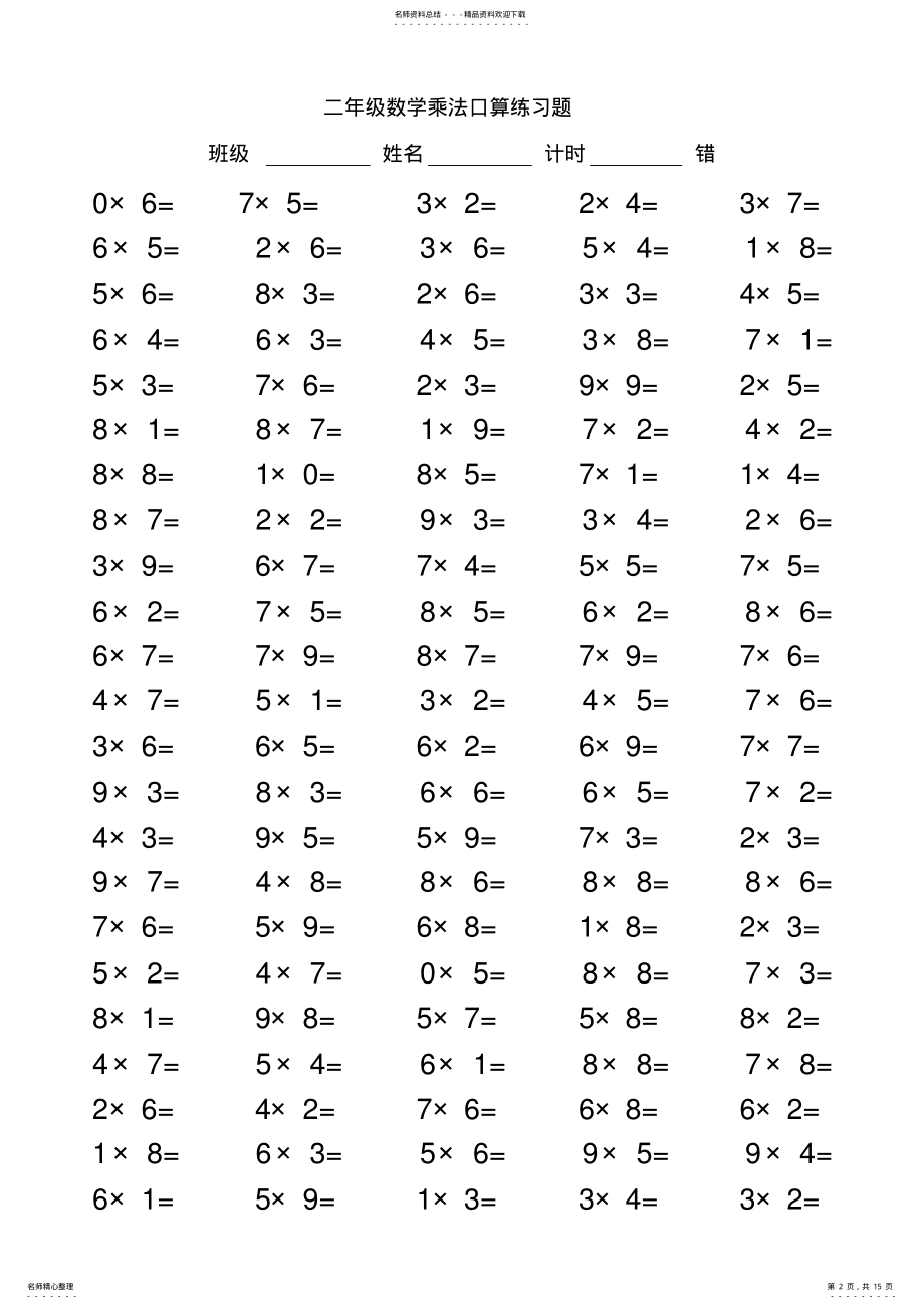 2022年二年级数学乘法口算练习题 2.pdf_第2页