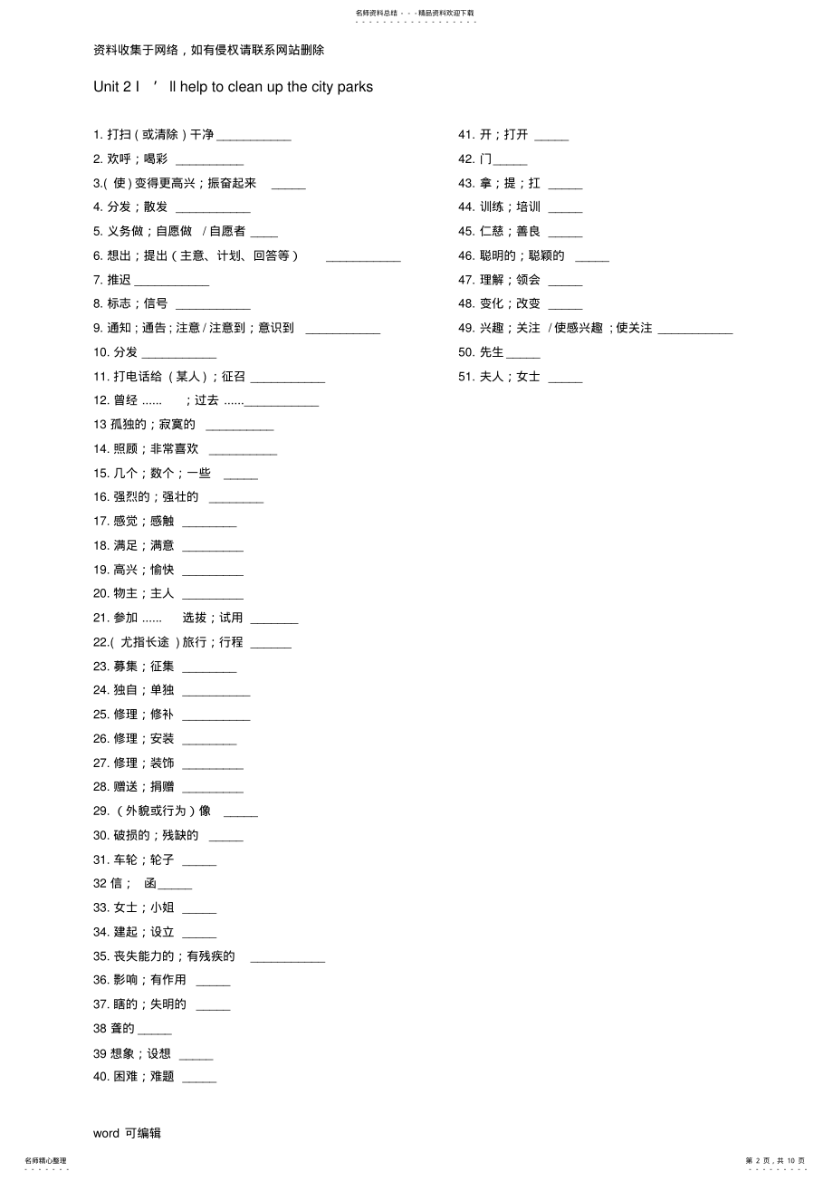 2022年人教版八年级下册英语单词默写表资料 .pdf_第2页